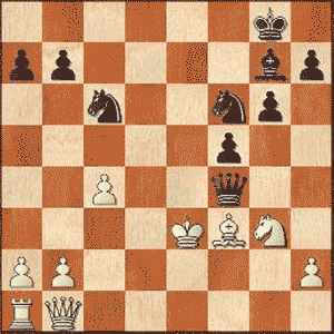 Game position after 23...Qxf4+!!