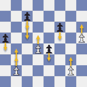 Pawns on their starting blocks have the option of moving one or two squares but can only move forward one square on their subsequent moves